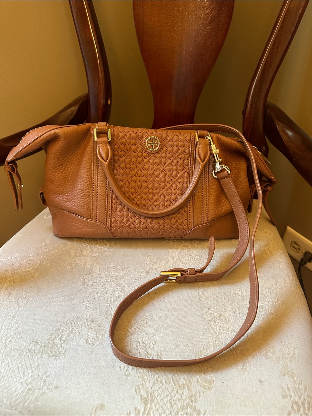 Tory Burch Bryant leather Mini Satchel crossbody bag in tan/luggage